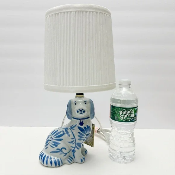 Blue Ceramic Reproduction Staffordshire Dog Figurine Mini Table Lamp NEW